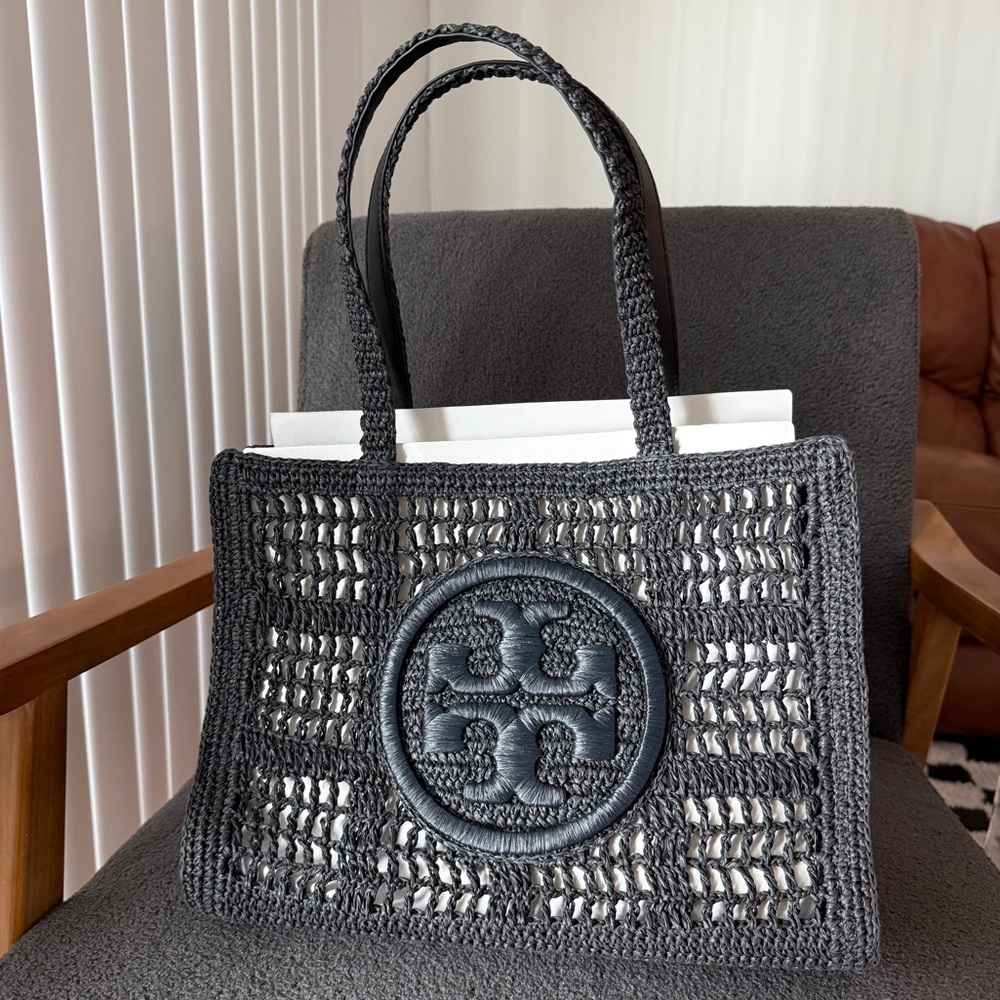 Tory Burch Small Ella Hand-Crocheted Tote -black